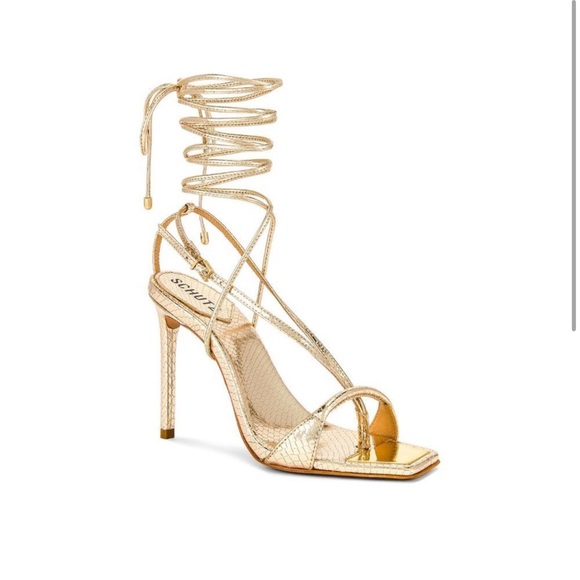 Schutz Gold Snake Print Strappy Heel - Picture 3 of 8